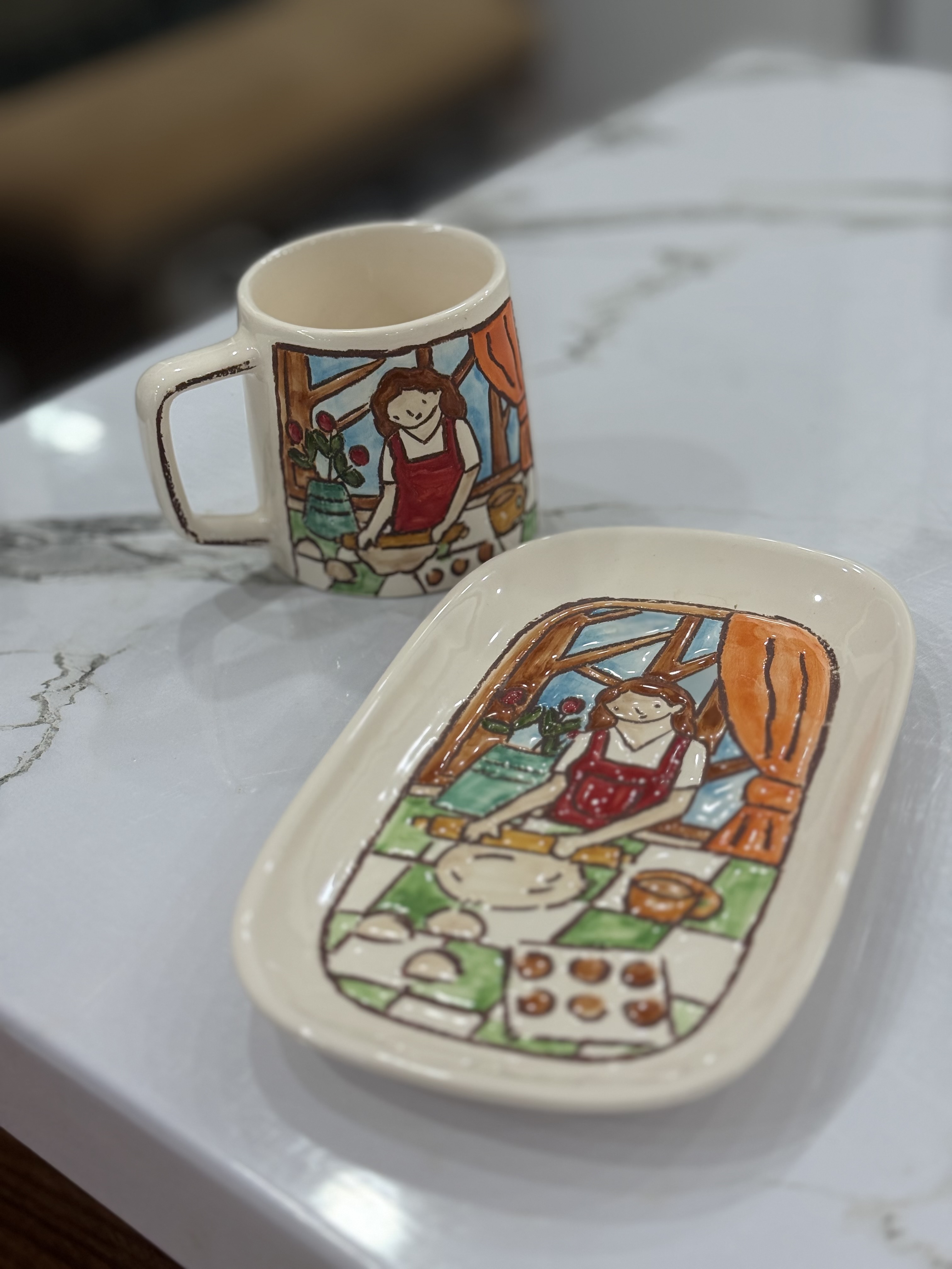 ماگ و زیر ماگی سرامیک دست ساز طرح برجسته