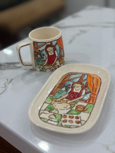 ماگ و زیر ماگی سرامیک دست ساز طرح برجسته