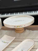 سرویس پذیرایی سرامیکی ۱۲ تکه با لبه طلایی و پایه چوبی شکوفه بهاری